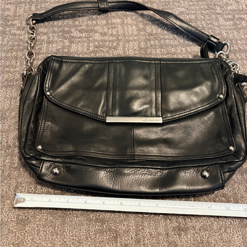 B. Makowsky Elegant Black Leather Shoulder Bag